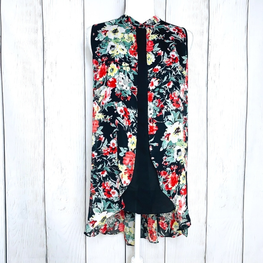 Merchant Floral & Black High Low Long Blouse